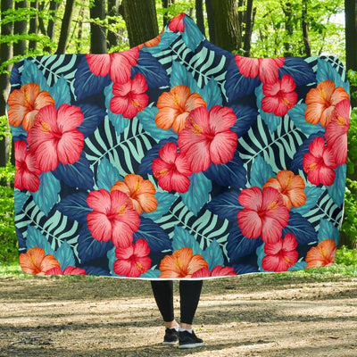 Red Hibiscus Pattern Print Design HB02 Hooded Blanket-JORJUNE.COM