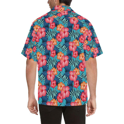 Red Hibiscus Pattern Print Design HB02 Men Hawaiian Shirt-JorJune