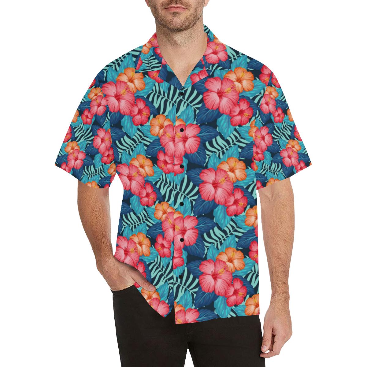 Red Hibiscus Pattern Print Design HB02 Men Hawaiian Shirt-JorJune