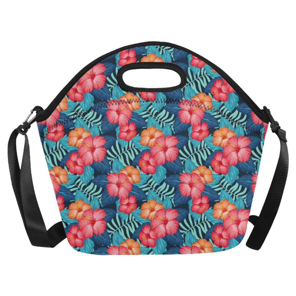 Red Hibiscus Pattern Print Design HB02 Neoprene Lunch Bag-JorJune