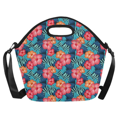 Red Hibiscus Pattern Print Design HB02 Neoprene Lunch Bag-JorJune