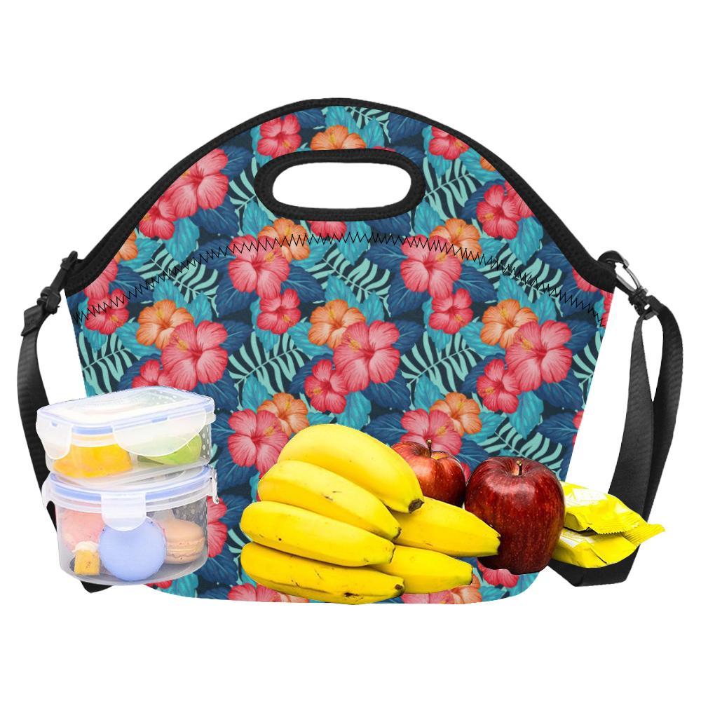 Red Hibiscus Pattern Print Design HB02 Neoprene Lunch Bag-JorJune