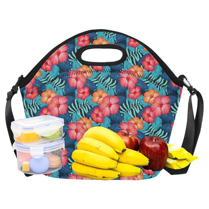 Red Hibiscus Pattern Print Design HB02 Neoprene Lunch Bag-JorJune
