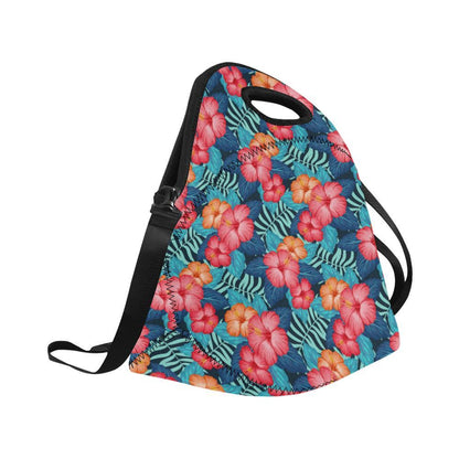 Red Hibiscus Pattern Print Design HB02 Neoprene Lunch Bag-JorJune