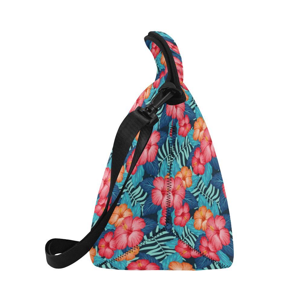 Red Hibiscus Pattern Print Design HB02 Neoprene Lunch Bag-JorJune