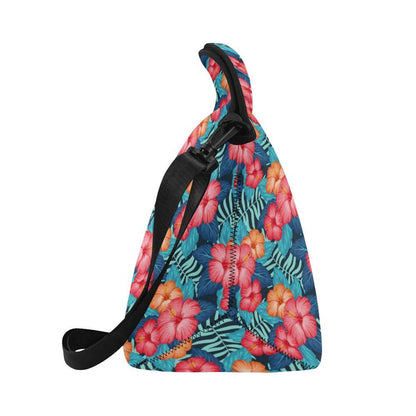 Red Hibiscus Pattern Print Design HB02 Neoprene Lunch Bag-JorJune