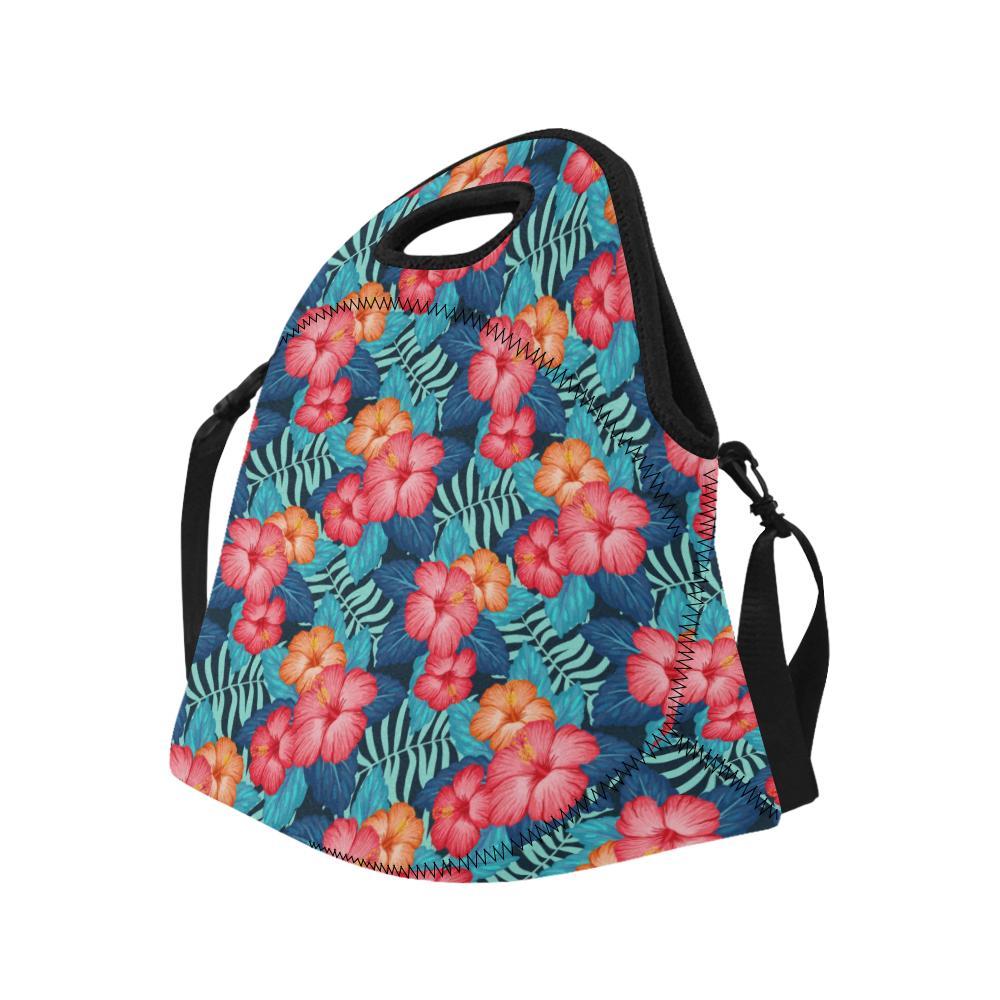 Red Hibiscus Pattern Print Design HB02 Neoprene Lunch Bag-JorJune