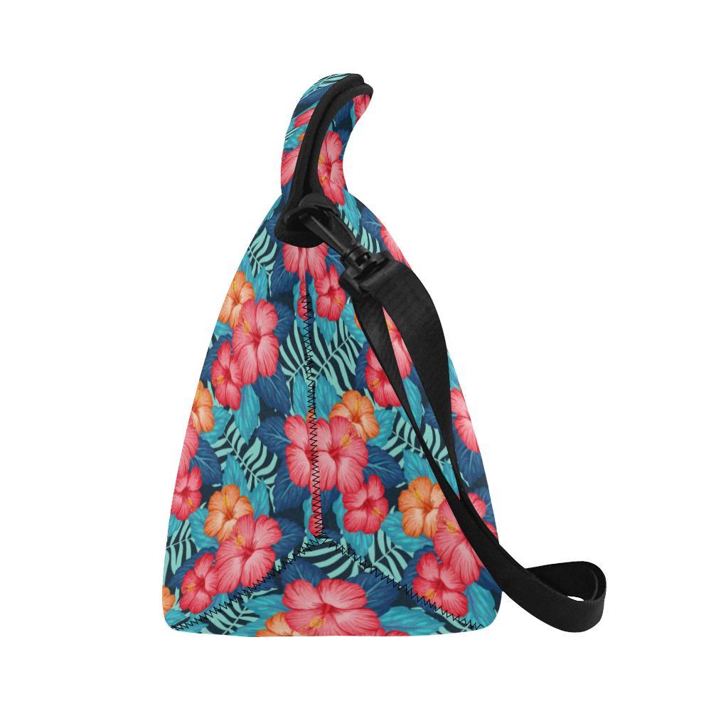 Red Hibiscus Pattern Print Design HB02 Neoprene Lunch Bag-JorJune