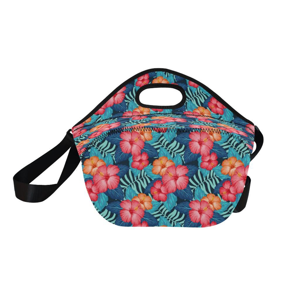 Red Hibiscus Pattern Print Design HB02 Neoprene Lunch Bag-JorJune
