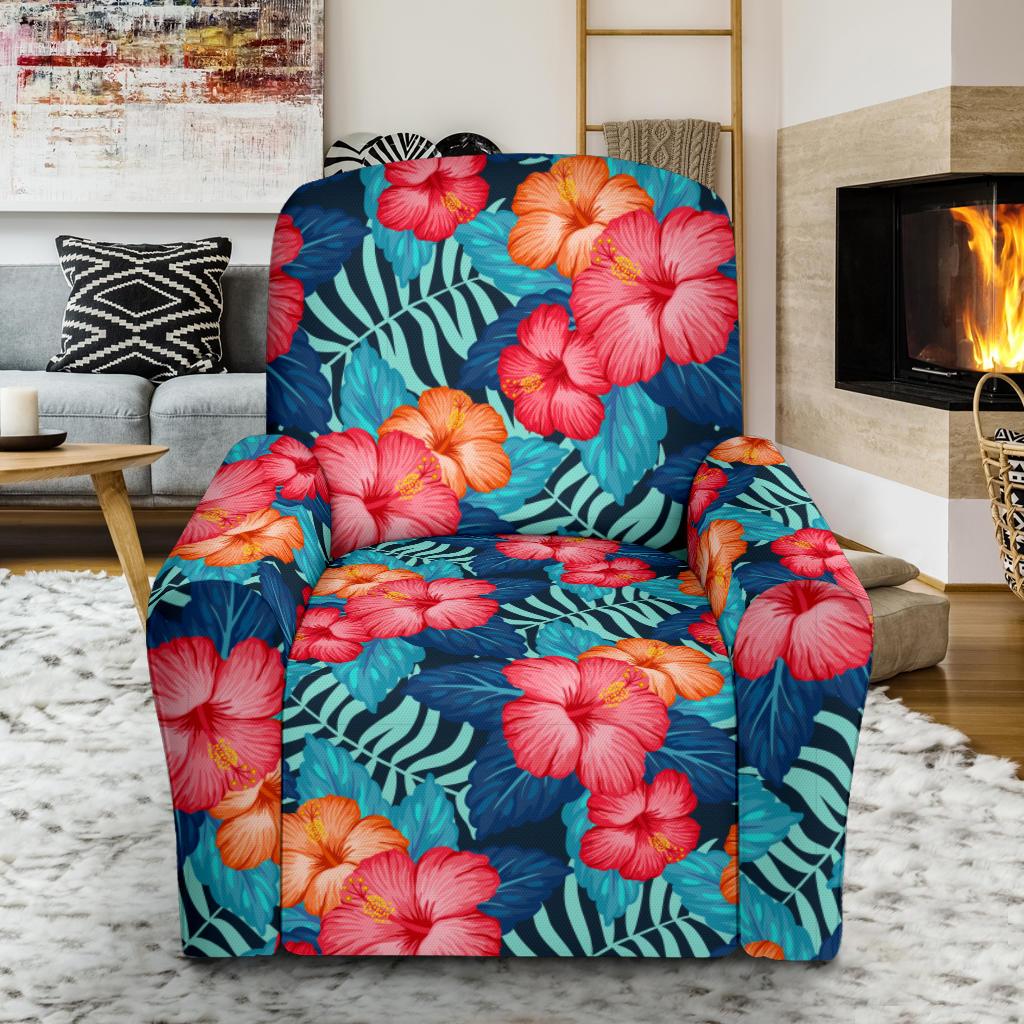 Red Hibiscus Pattern Print Design HB02 Recliner Slipcover-JORJUNE.COM