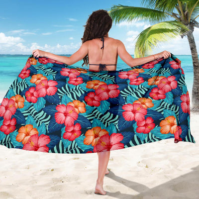 Red Hibiscus Pattern Print Design HB02 Sarong Pareo Wrap-JORJUNE.COM