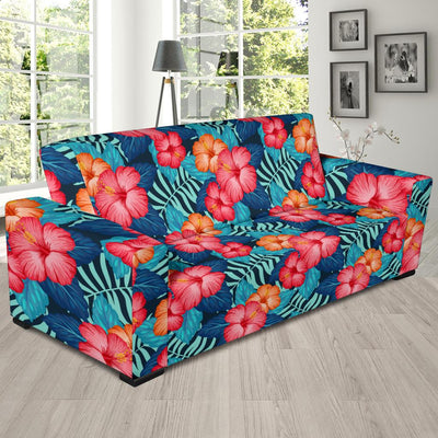 Red Hibiscus Pattern Print Design HB02 Sofa Slipcover-JORJUNE.COM