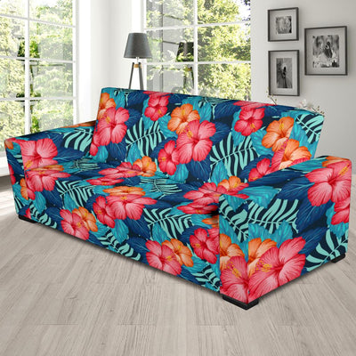 Red Hibiscus Pattern Print Design HB02 Sofa Slipcover-JORJUNE.COM