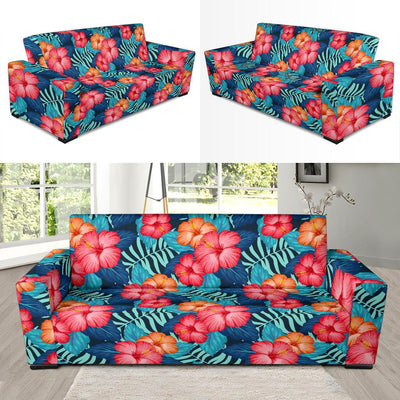 Red Hibiscus Pattern Print Design HB02 Sofa Slipcover-JORJUNE.COM