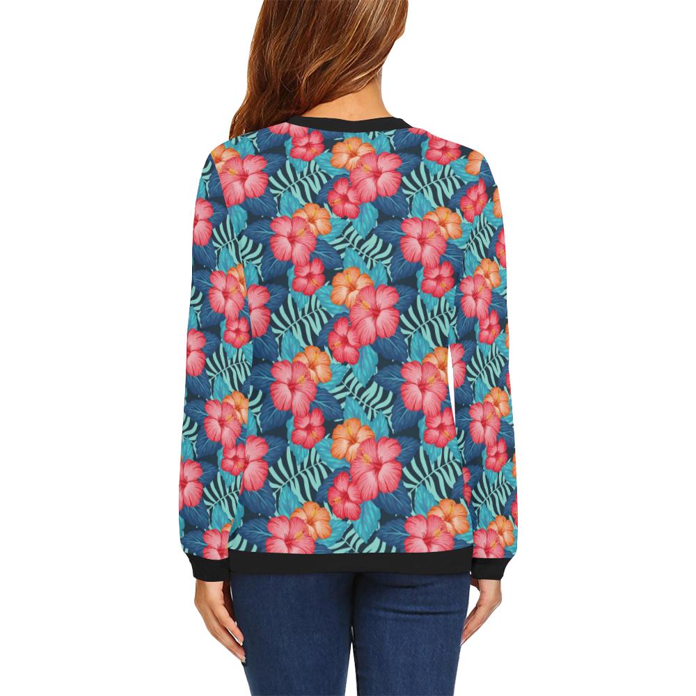 Red Hibiscus Pattern Print Design HB02 Women Long Sleeve Sweatshirt-JorJune