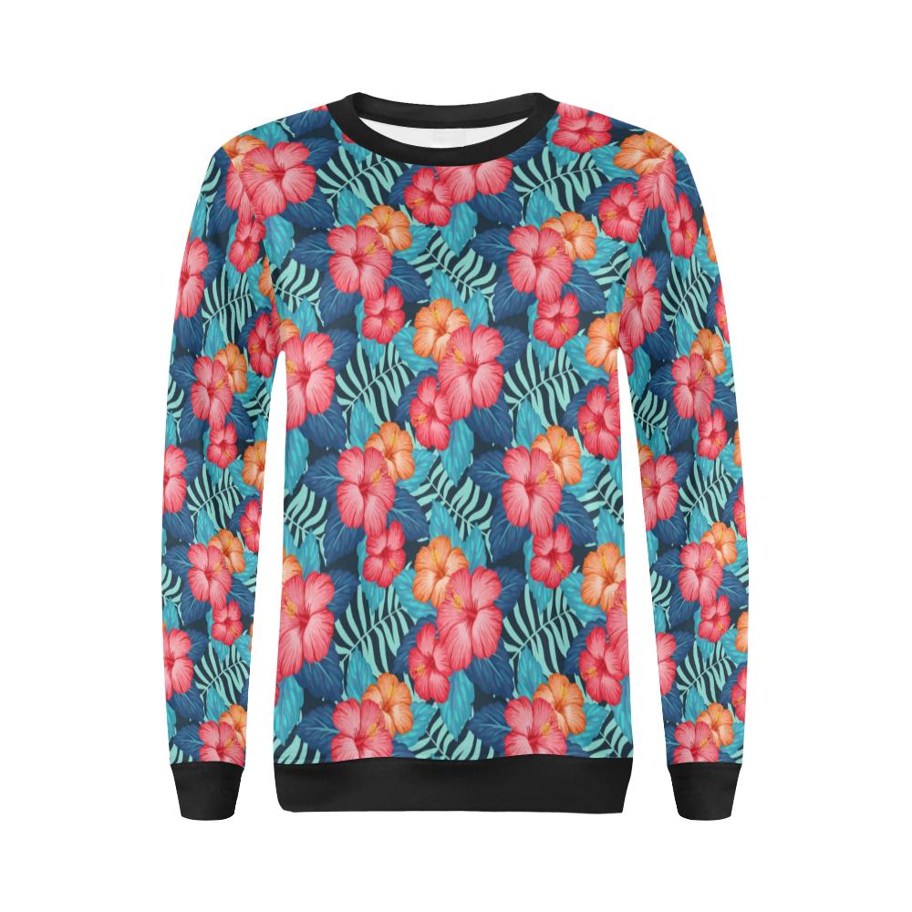 Red Hibiscus Pattern Print Design HB02 Women Long Sleeve Sweatshirt-JorJune