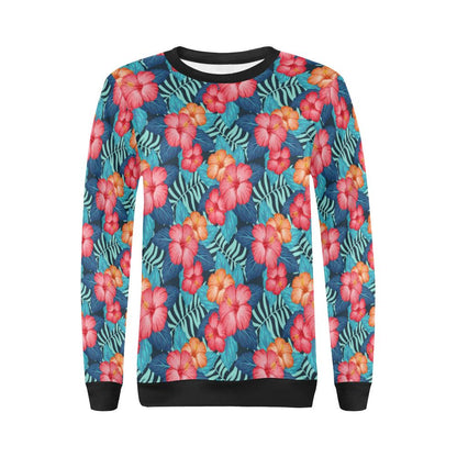 Red Hibiscus Pattern Print Design HB02 Women Long Sleeve Sweatshirt-JorJune
