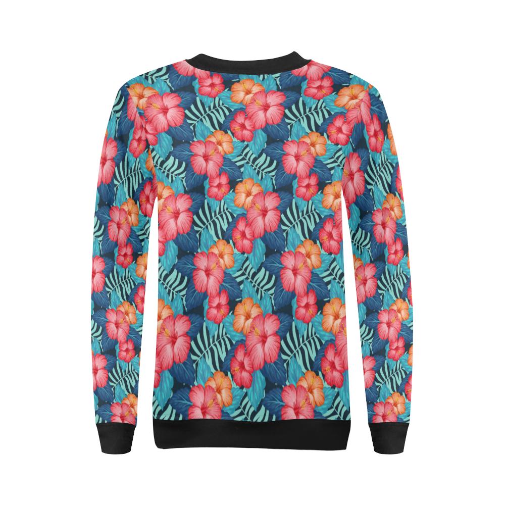 Red Hibiscus Pattern Print Design HB02 Women Long Sleeve Sweatshirt-JorJune