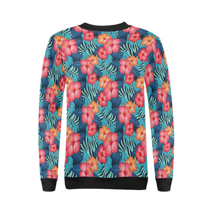 Red Hibiscus Pattern Print Design HB02 Women Long Sleeve Sweatshirt-JorJune
