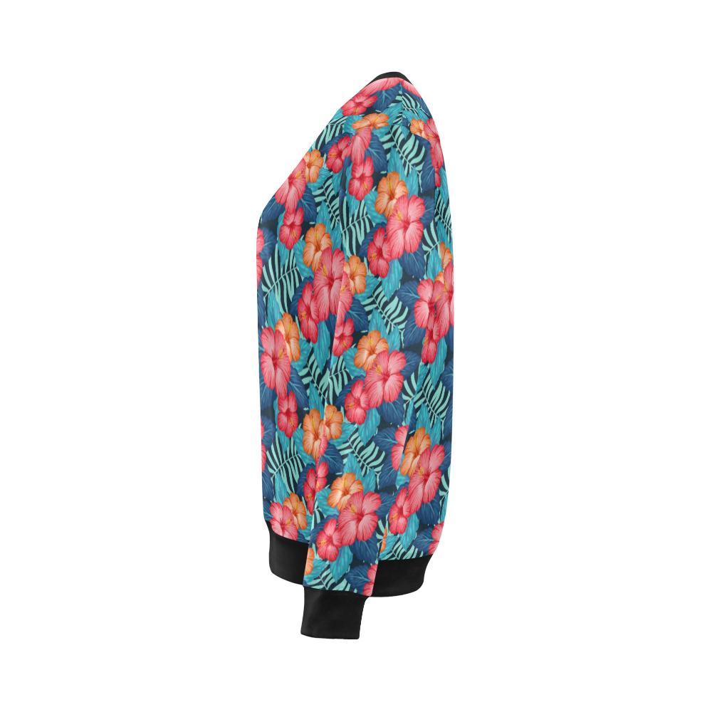 Red Hibiscus Pattern Print Design HB02 Women Long Sleeve Sweatshirt-JorJune