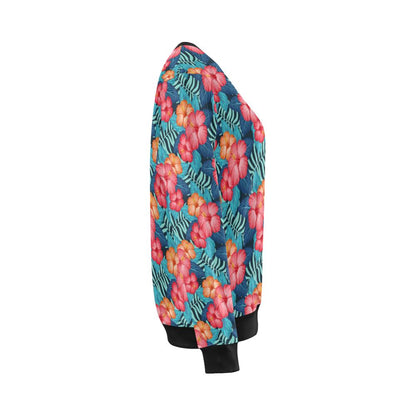 Red Hibiscus Pattern Print Design HB02 Women Long Sleeve Sweatshirt-JorJune