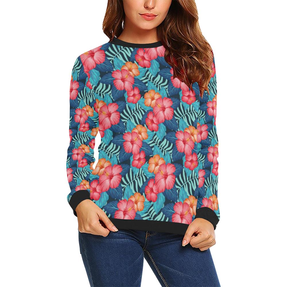 Red Hibiscus Pattern Print Design HB02 Women Long Sleeve Sweatshirt-JorJune