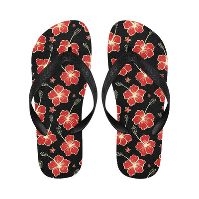 Red Hibiscus Pattern Print Design HB021 Flip Flops-JorJune