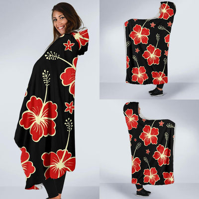 Red Hibiscus Pattern Print Design HB021 Hooded Blanket-JORJUNE.COM