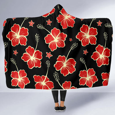 Red Hibiscus Pattern Print Design HB021 Hooded Blanket-JORJUNE.COM