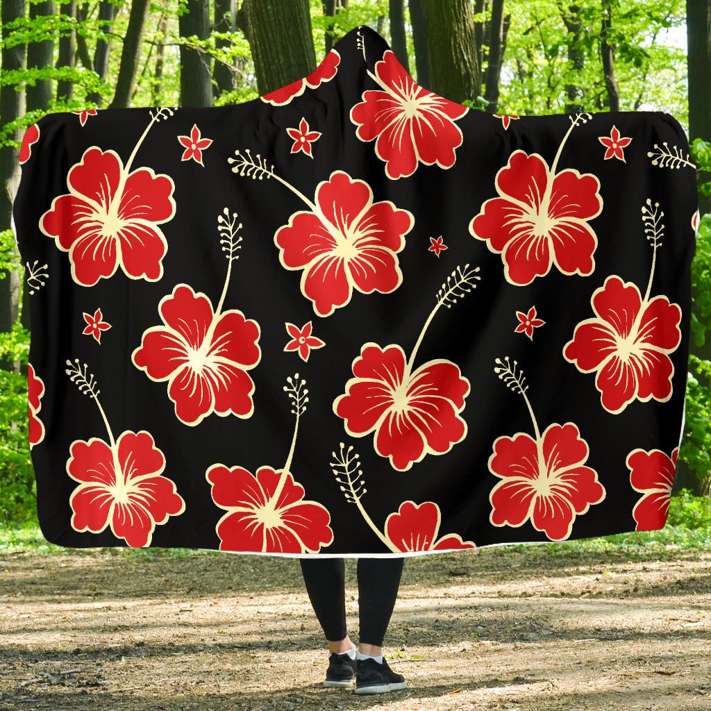 Red Hibiscus Pattern Print Design HB021 Hooded Blanket-JORJUNE.COM