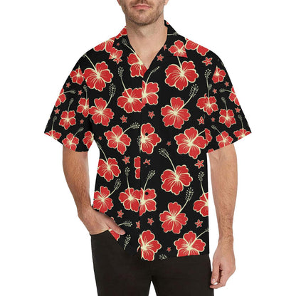 Red Hibiscus Pattern Print Design HB021 Men Hawaiian Shirt-JorJune