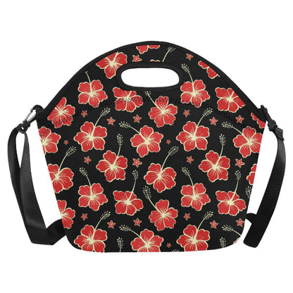 Red Hibiscus Pattern Print Design HB021 Neoprene Lunch Bag-JorJune