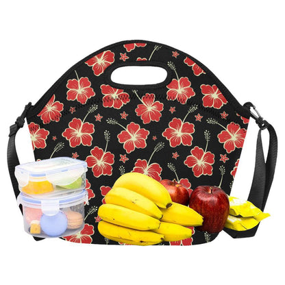 Red Hibiscus Pattern Print Design HB021 Neoprene Lunch Bag-JorJune