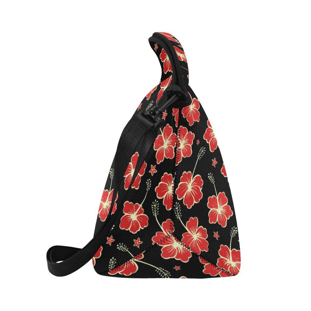 Red Hibiscus Pattern Print Design HB021 Neoprene Lunch Bag-JorJune