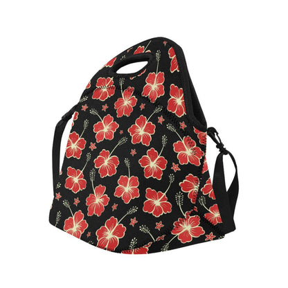 Red Hibiscus Pattern Print Design HB021 Neoprene Lunch Bag-JorJune
