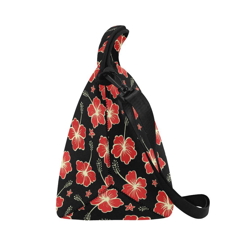 Red Hibiscus Pattern Print Design HB021 Neoprene Lunch Bag-JorJune