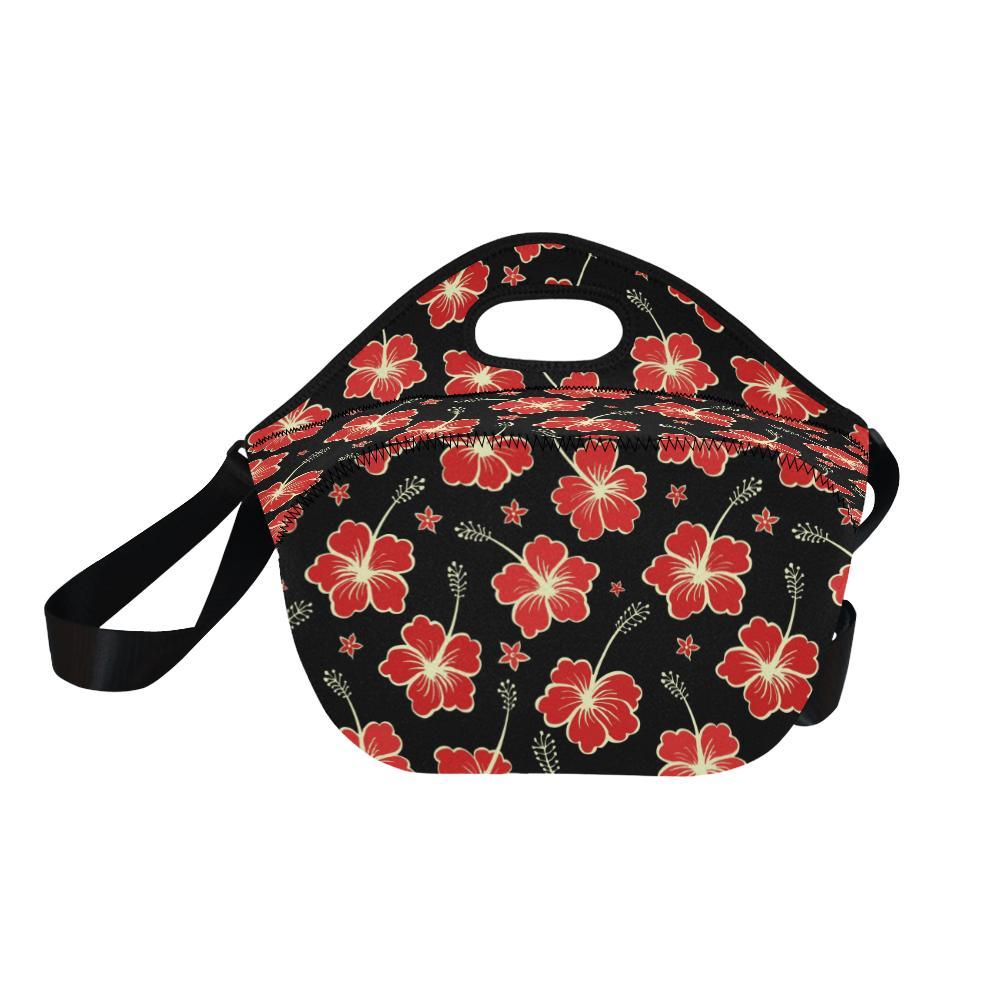 Red Hibiscus Pattern Print Design HB021 Neoprene Lunch Bag-JorJune