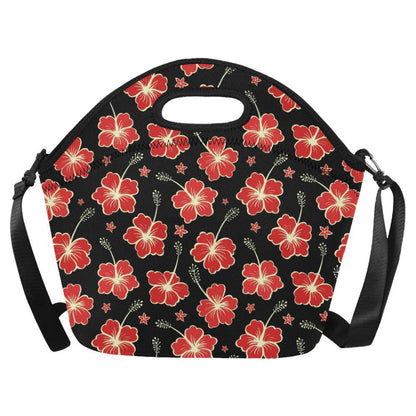 Red Hibiscus Pattern Print Design HB021 Neoprene Lunch Bag-JorJune