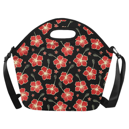 Red Hibiscus Pattern Print Design HB021 Neoprene Lunch Bag-JorJune