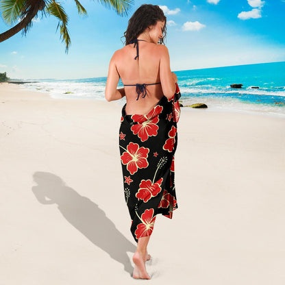 Red Hibiscus Pattern Print Design HB021 Sarong Pareo Wrap-JORJUNE.COM