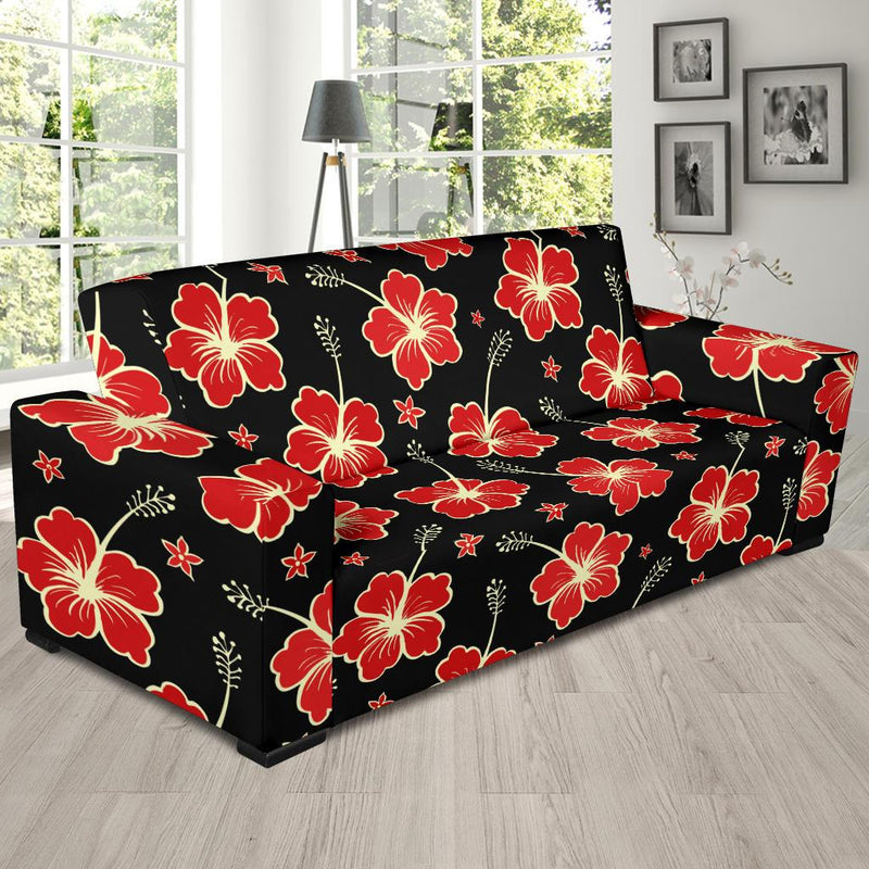 Red Hibiscus Pattern Print Design HB021 Sofa Slipcover-JORJUNE.COM