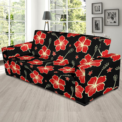 Red Hibiscus Pattern Print Design HB021 Sofa Slipcover-JORJUNE.COM