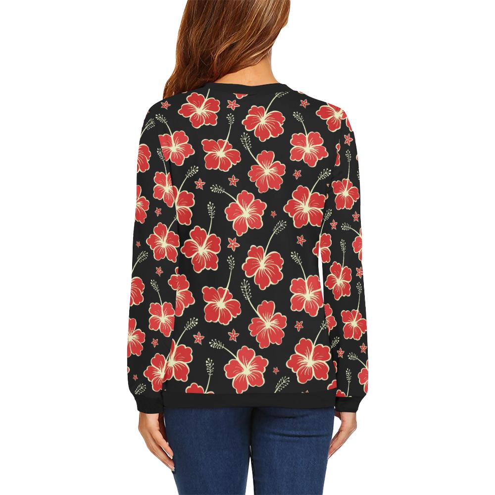 Red Hibiscus Pattern Print Design HB021 Women Long Sleeve Sweatshirt-JorJune