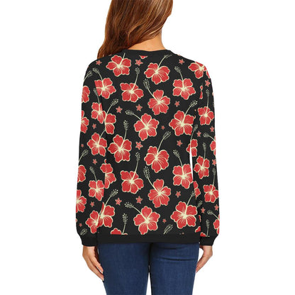 Red Hibiscus Pattern Print Design HB021 Women Long Sleeve Sweatshirt-JorJune