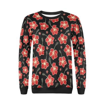 Red Hibiscus Pattern Print Design HB021 Women Long Sleeve Sweatshirt-JorJune