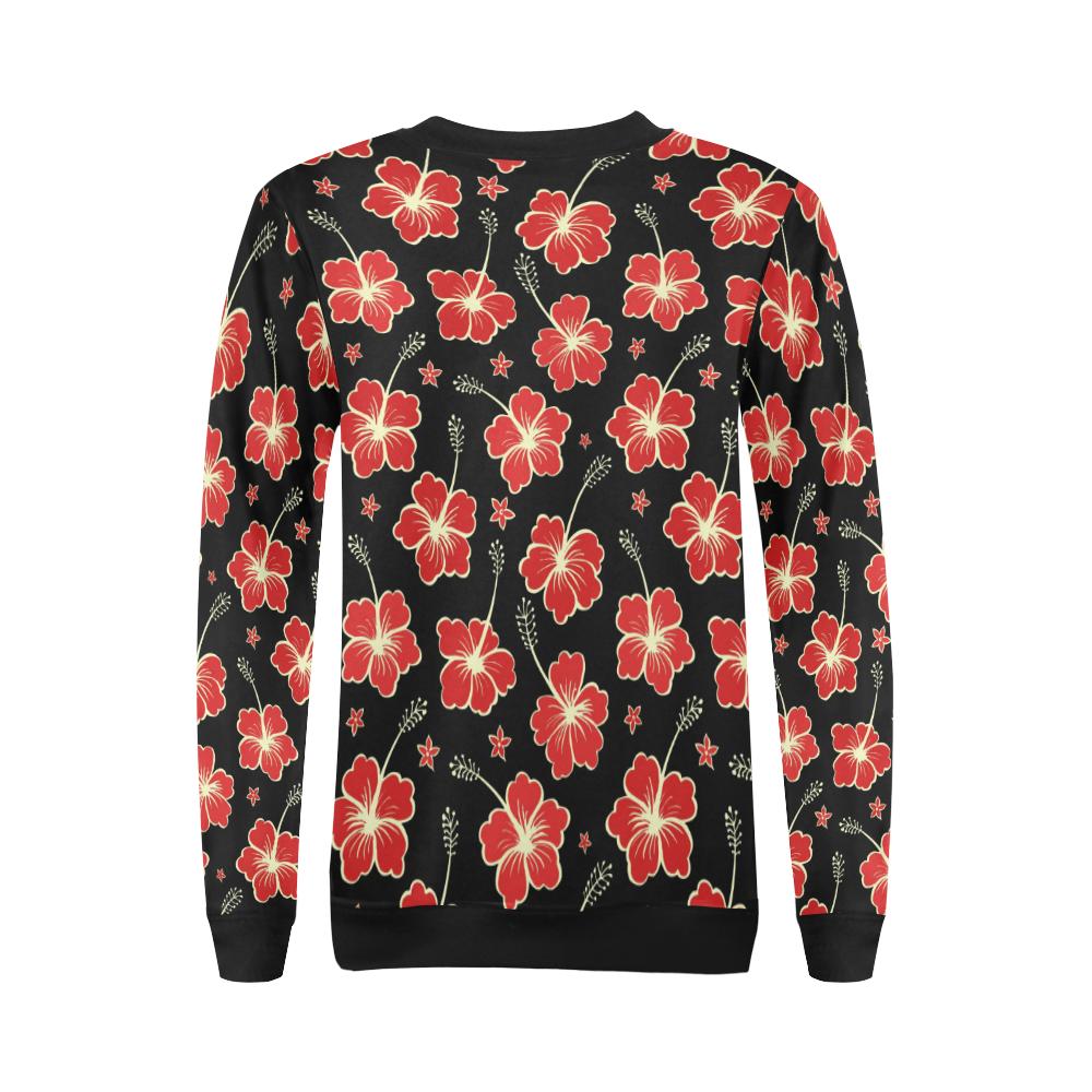 Red Hibiscus Pattern Print Design HB021 Women Long Sleeve Sweatshirt-JorJune