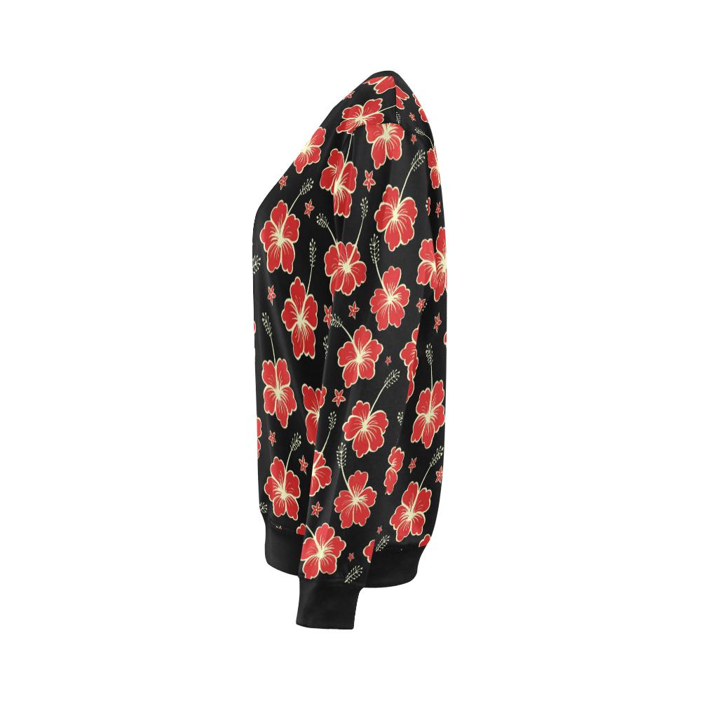 Red Hibiscus Pattern Print Design HB021 Women Long Sleeve Sweatshirt-JorJune
