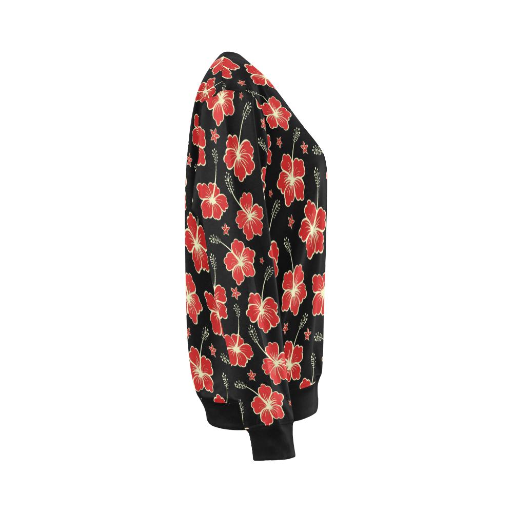 Red Hibiscus Pattern Print Design HB021 Women Long Sleeve Sweatshirt-JorJune