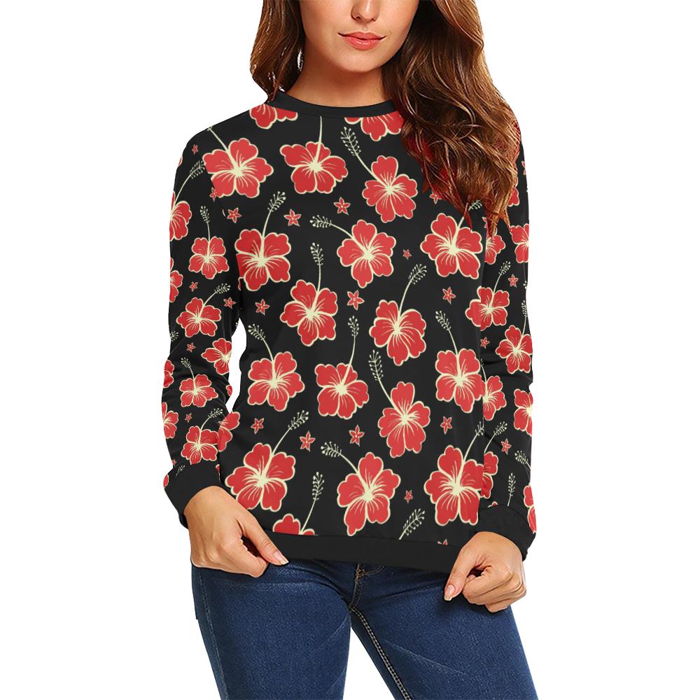 Red Hibiscus Pattern Print Design HB021 Women Long Sleeve Sweatshirt-JorJune