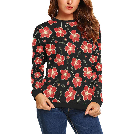 Red Hibiscus Pattern Print Design HB021 Women Long Sleeve Sweatshirt-JorJune